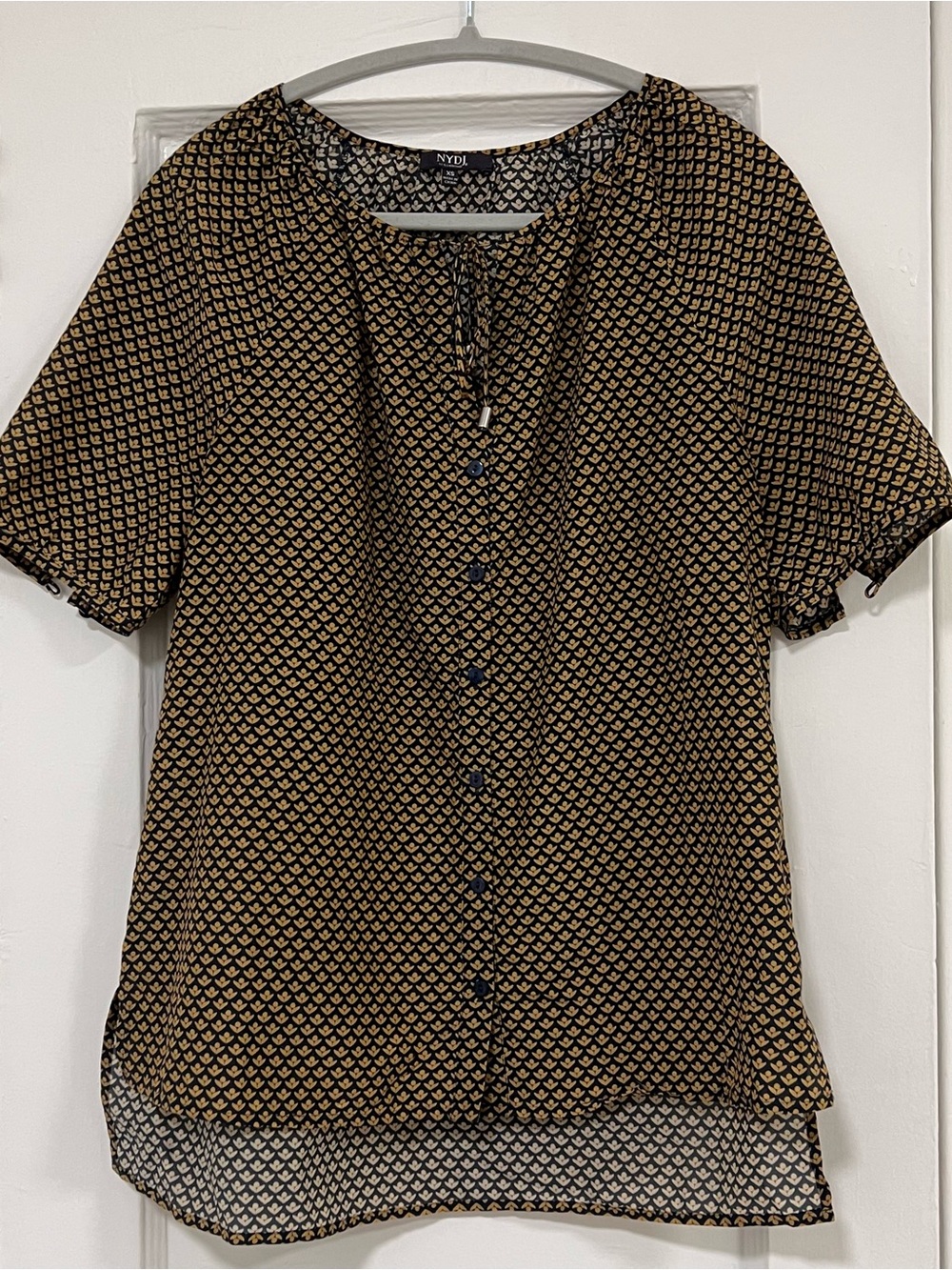 NYDJ Black and Tan Geometric Button-Front Blouse